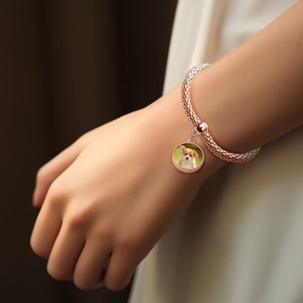 Round Photo Charm Stretch Bracelet