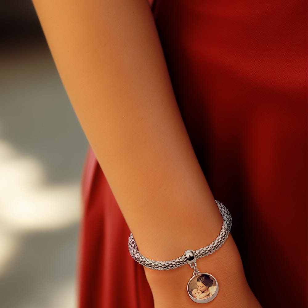 Round Photo Charm Stretch Bracelet