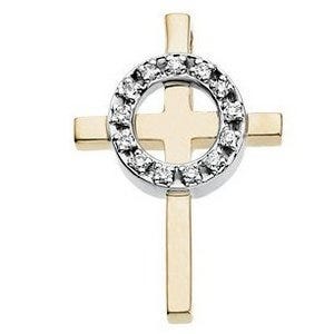 14K Two Tone Yellow Gold & Diamond Cross Pendant
