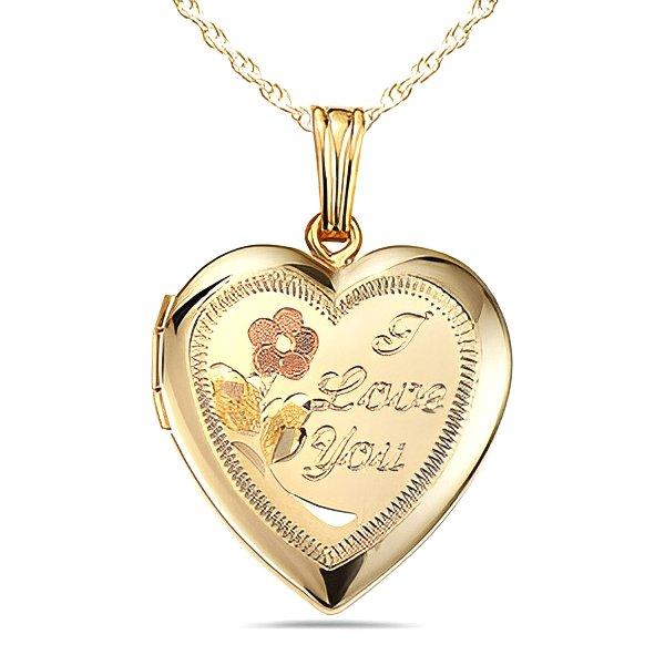 Solid 14k Yellow Gold I Love You Heart Photo Locket