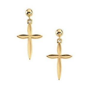 14K Yellow and White Gold Cross Earrings