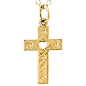 14K Yellow Gold Children's Cross W/Heart Pendant