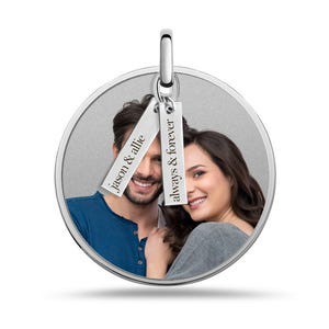 Round Photo Engraved Disc Pendant w/ Personalized Charms