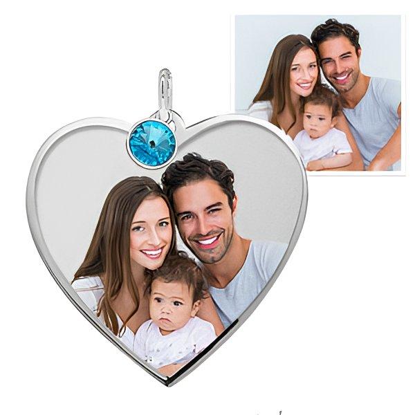 Heart with Border Photo Pendant Picture Charm w/ Birthstone