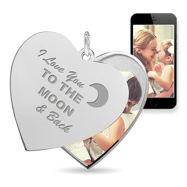 "I Love You to the Moon and Back" Heart Swivel Photo Pendant