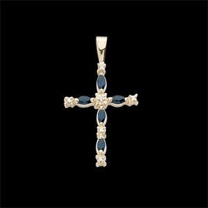 CROSS PENDANT W/SAPPHIRE AND DIAMONDS, s.R41009S