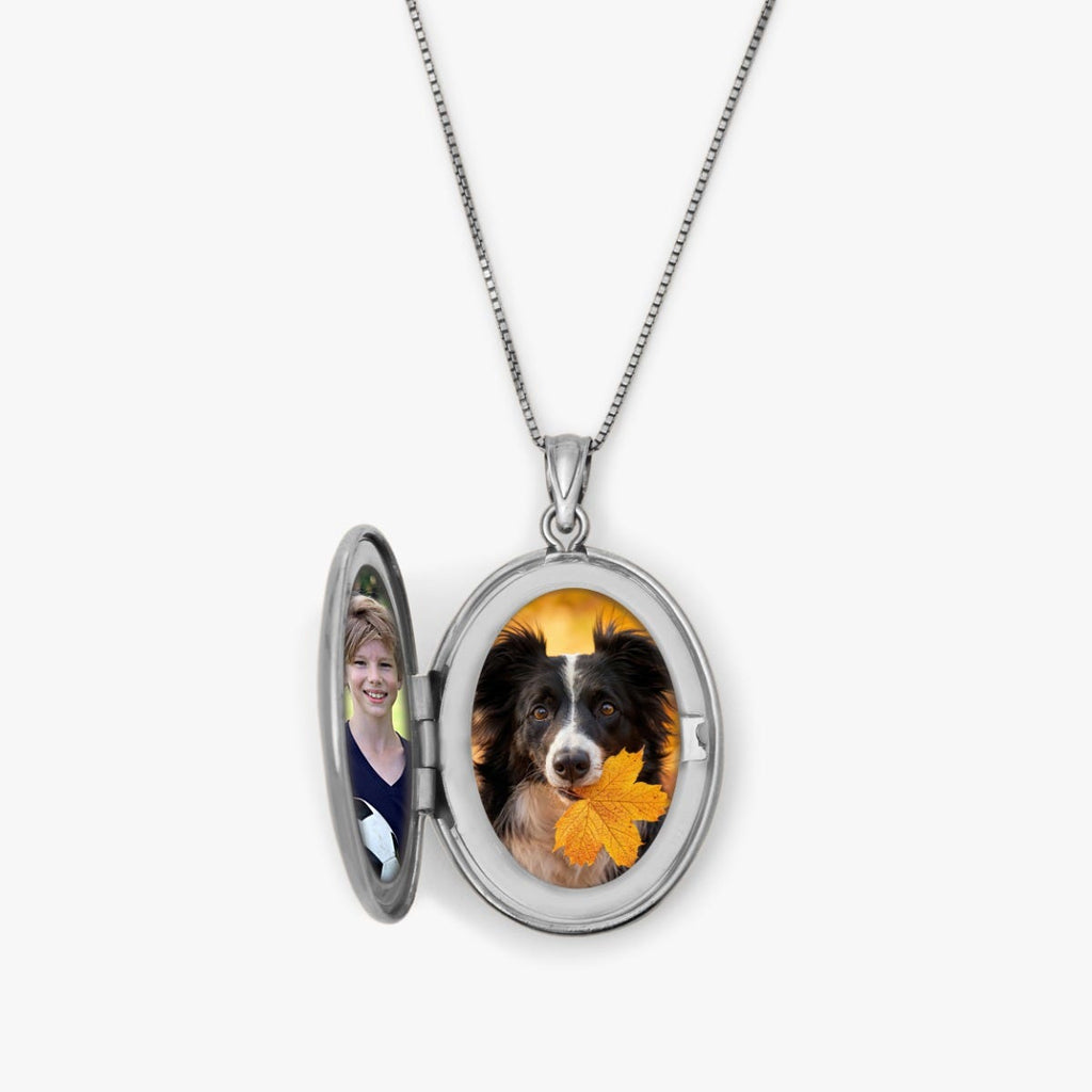 Silver Floral Oval Photo Locket