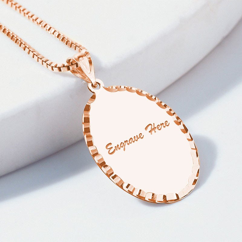 Oval w/ Diamond Cut Edge Engraveable Pendant
