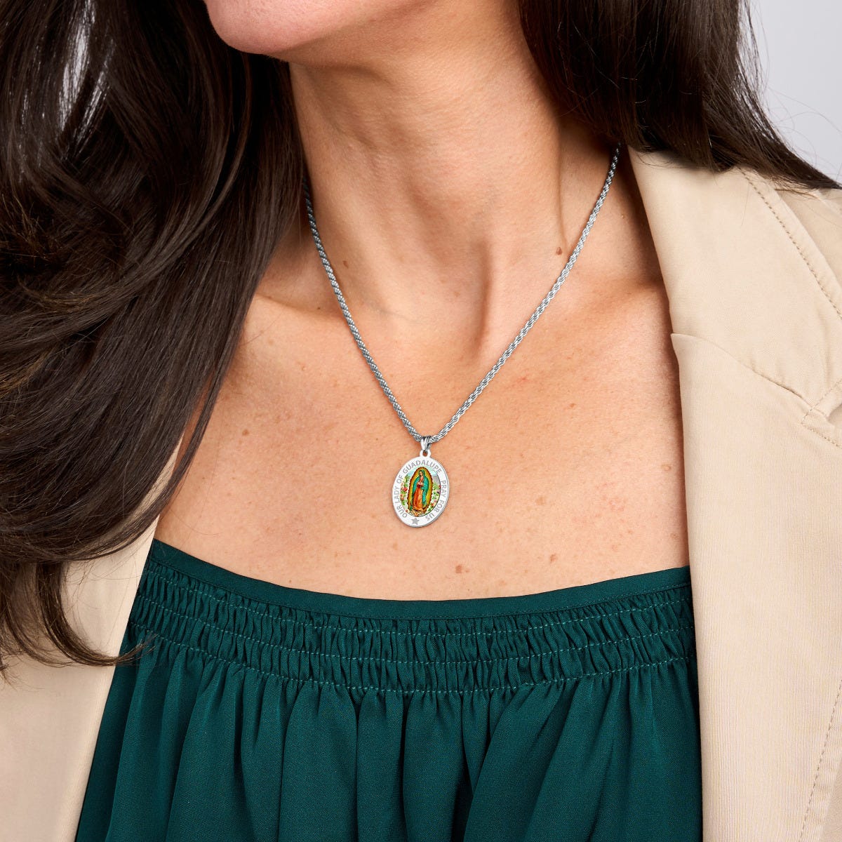 Our Lady of Guadalupe "Color Laser" Religious Medal  OVAL "EXCLUSIVE"