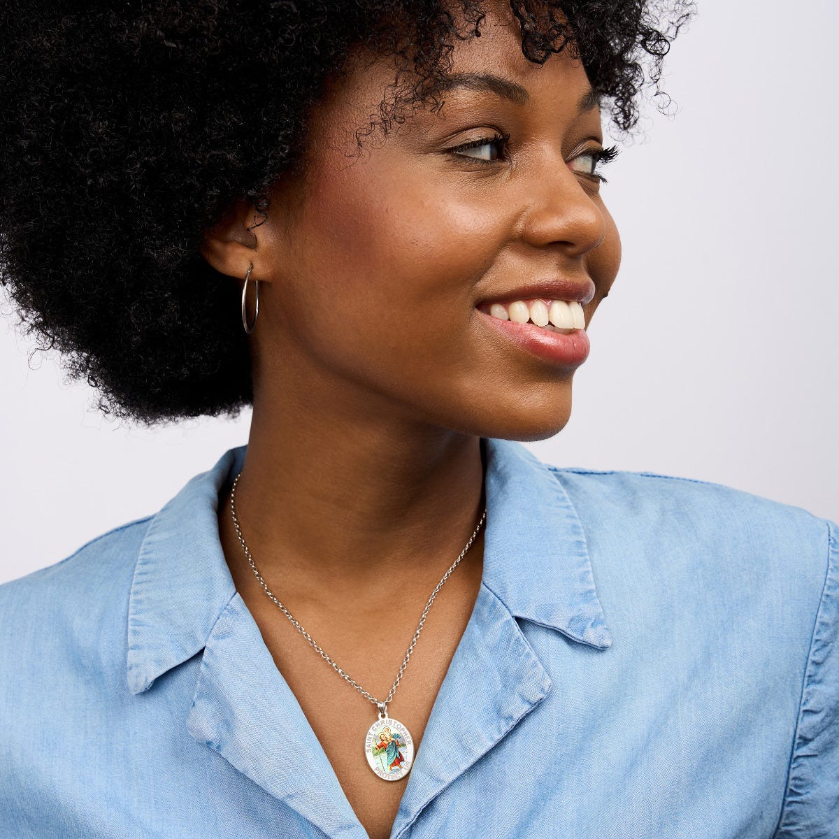 Saint Christopher OVAL Religious Medal Color