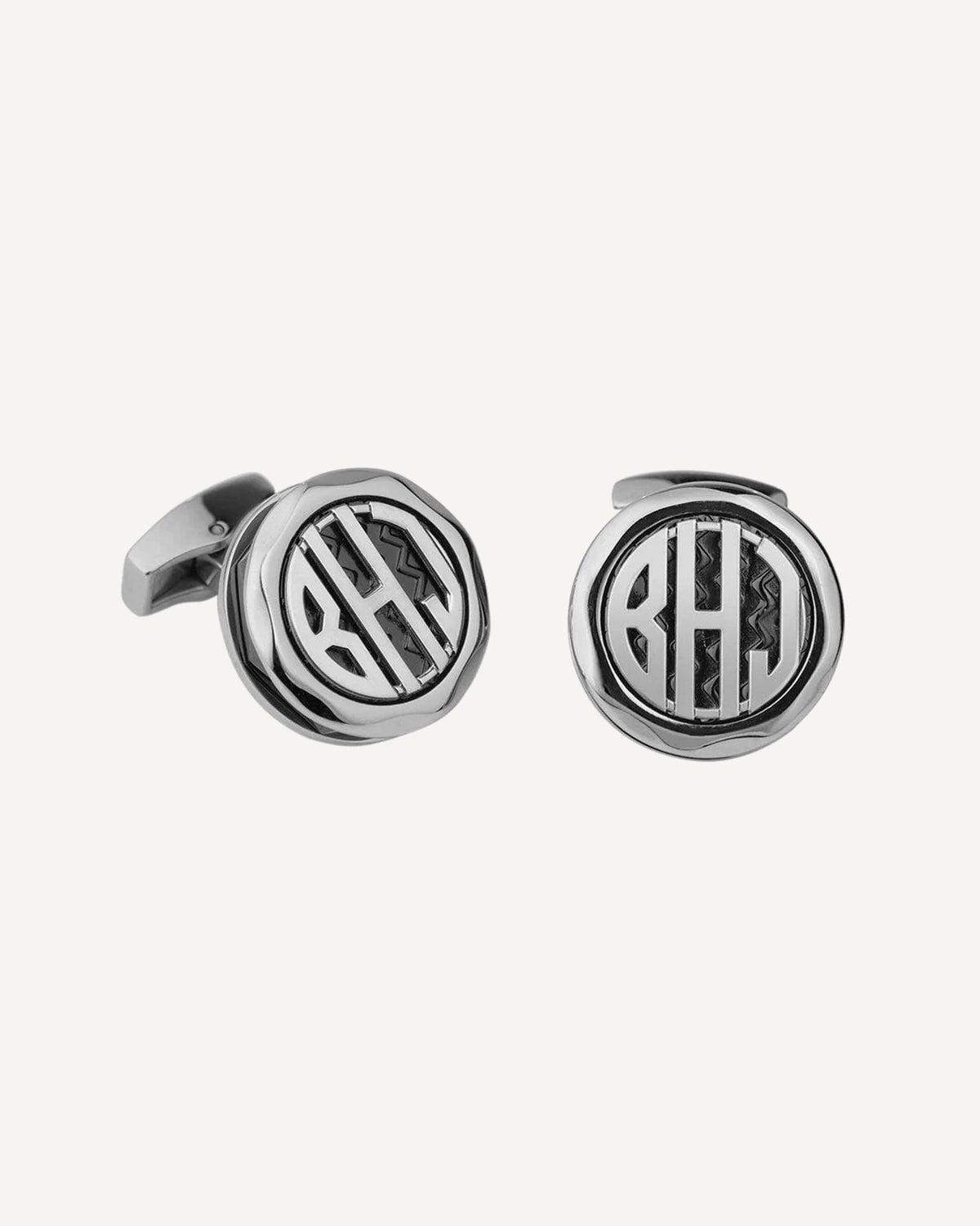 Round Monogram Cuff links With Ripple Pattern