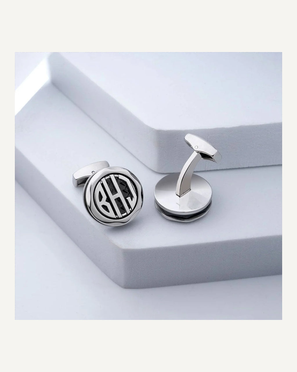 Round Monogram Cuff links With Ripple Pattern