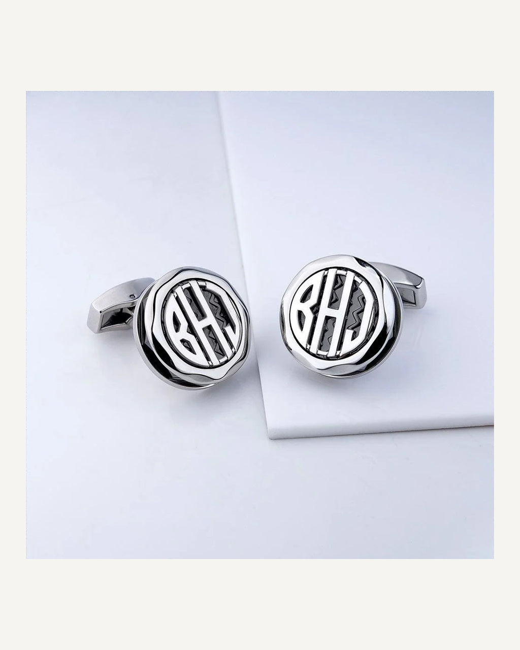 Round Monogram Cuff links With Ripple Pattern