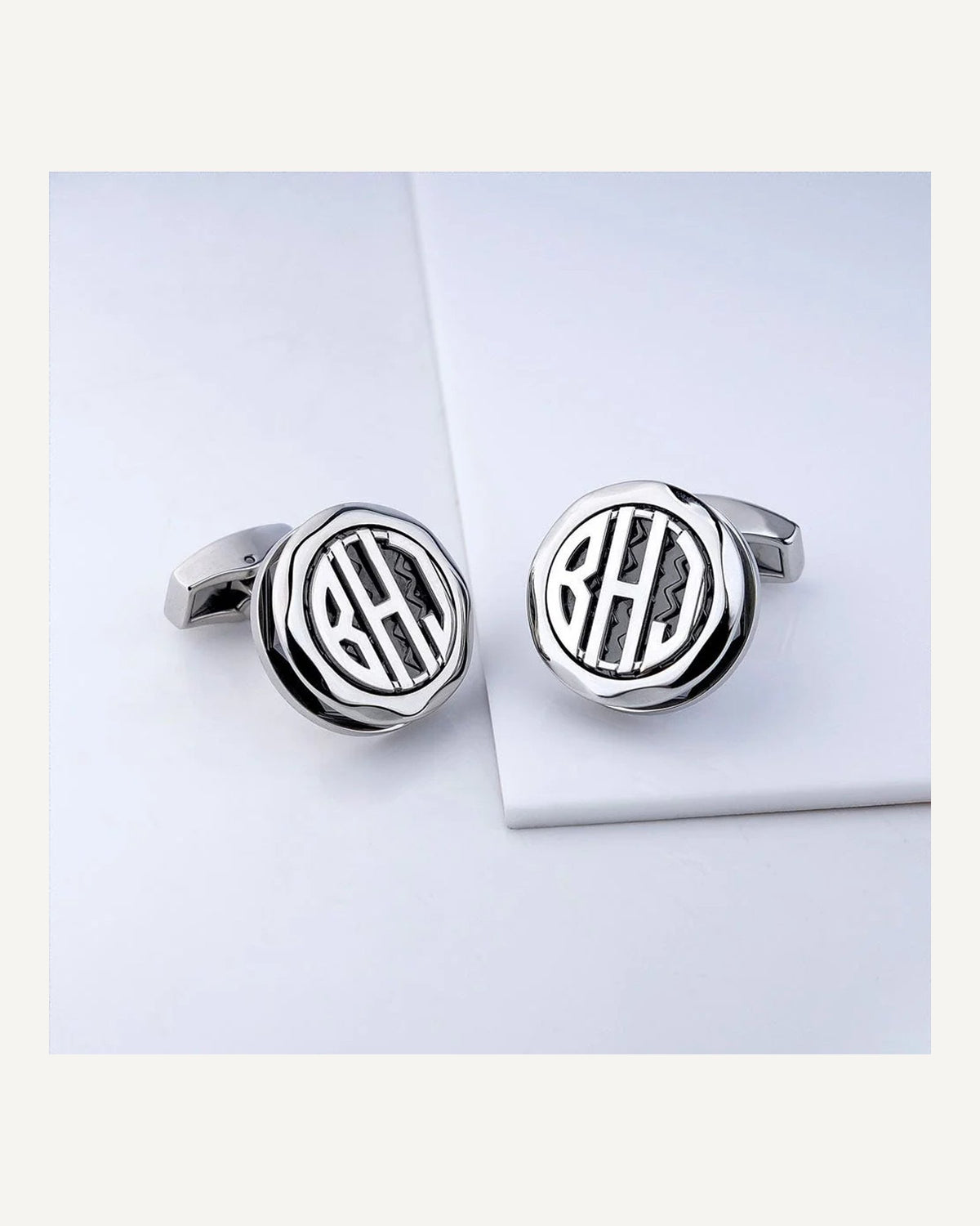 Round Monogram Cuff links With Ripple Pattern