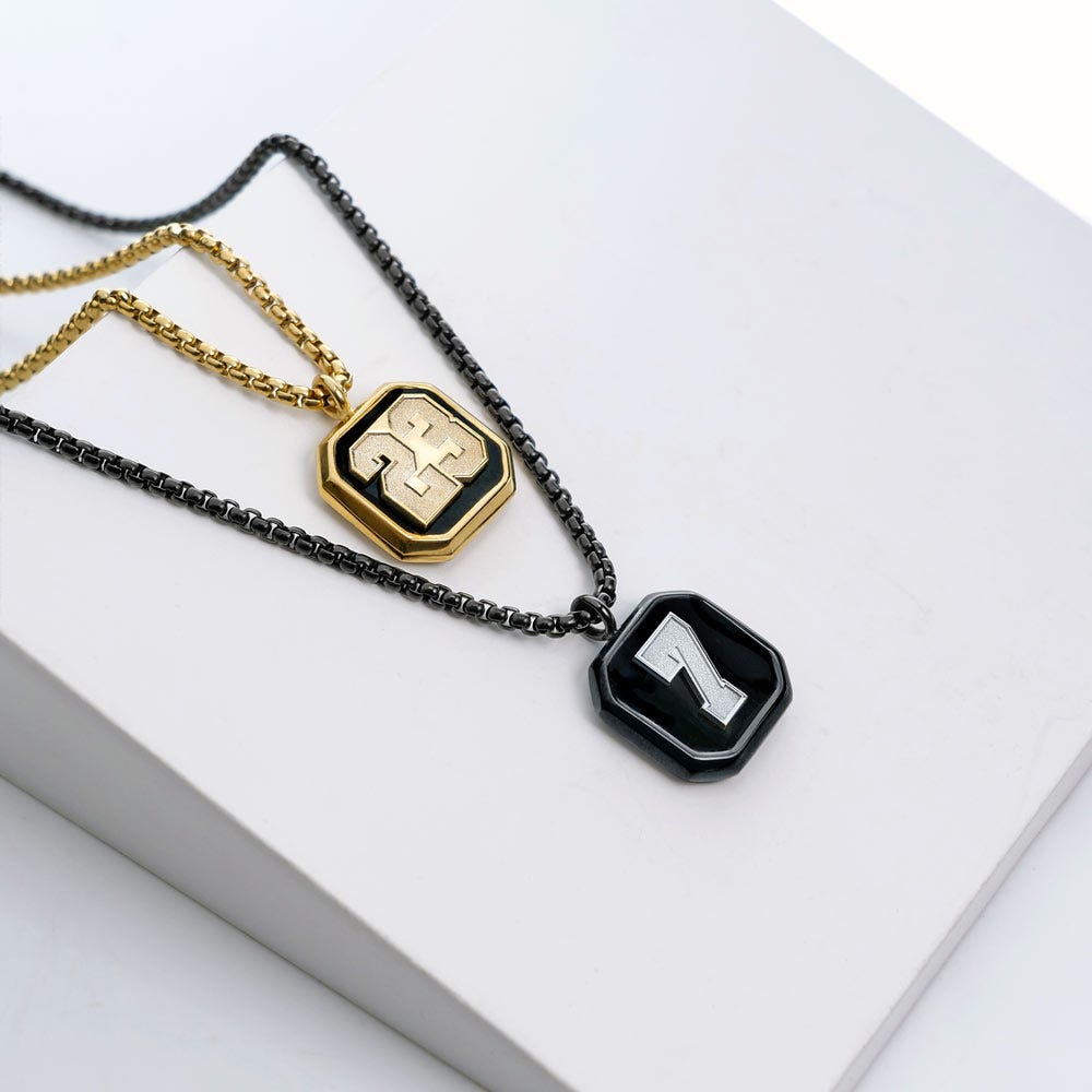 Square Shaped Number Necklace with Black Enamel
