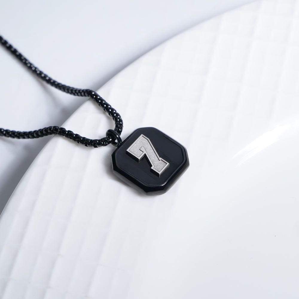 Square Shaped Number Necklace with Black Enamel