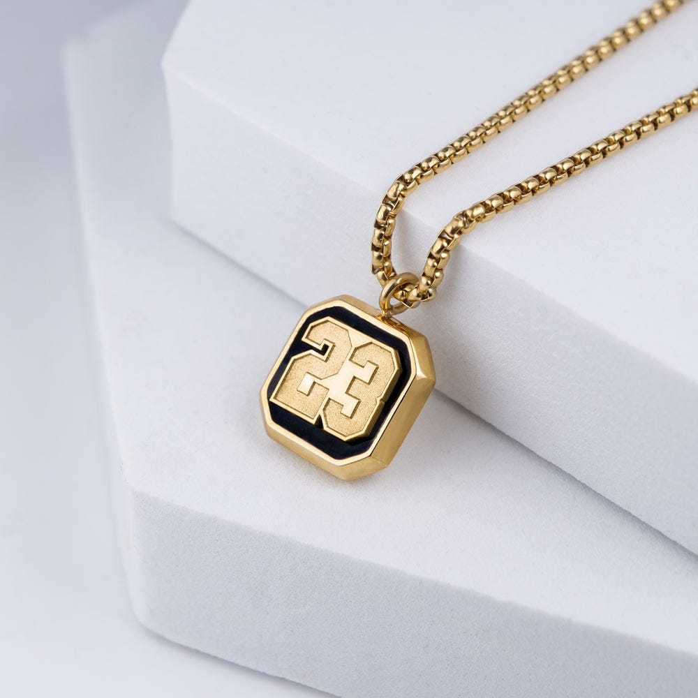 Square Shaped Number Necklace with Black Enamel