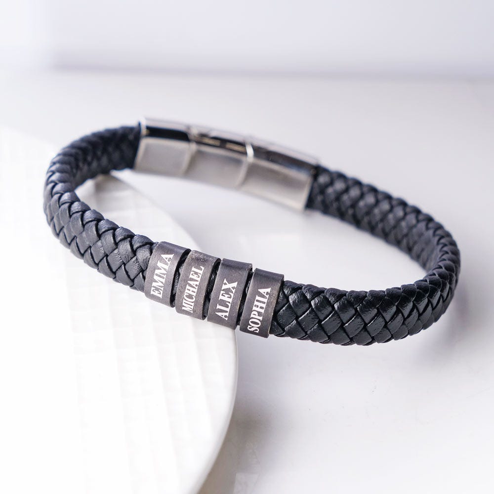 Black Leather Bracelet with Antiqued Charms