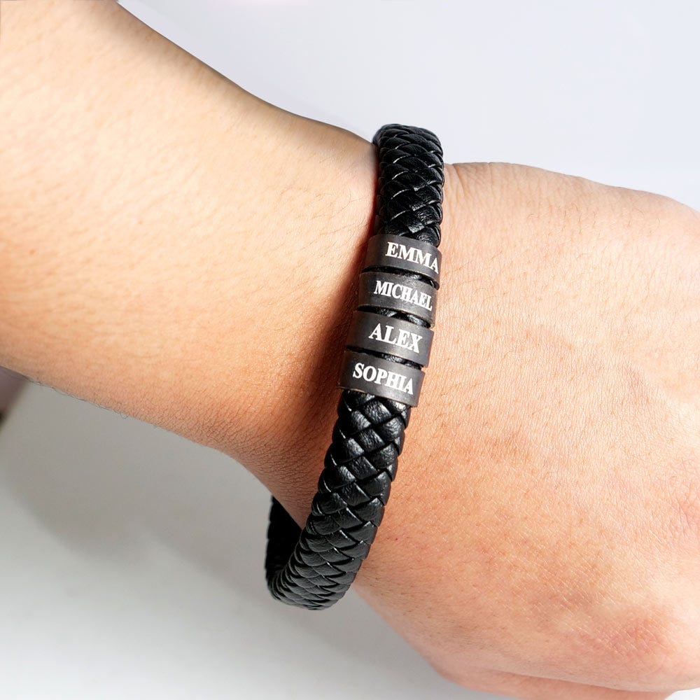 Black Leather Bracelet with Antiqued Charms