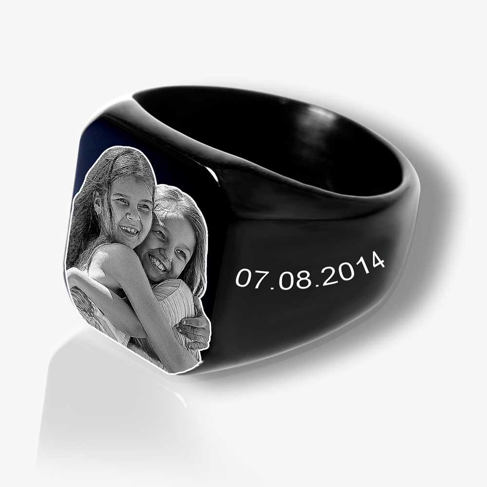Black Stainless Steel Photo Ring