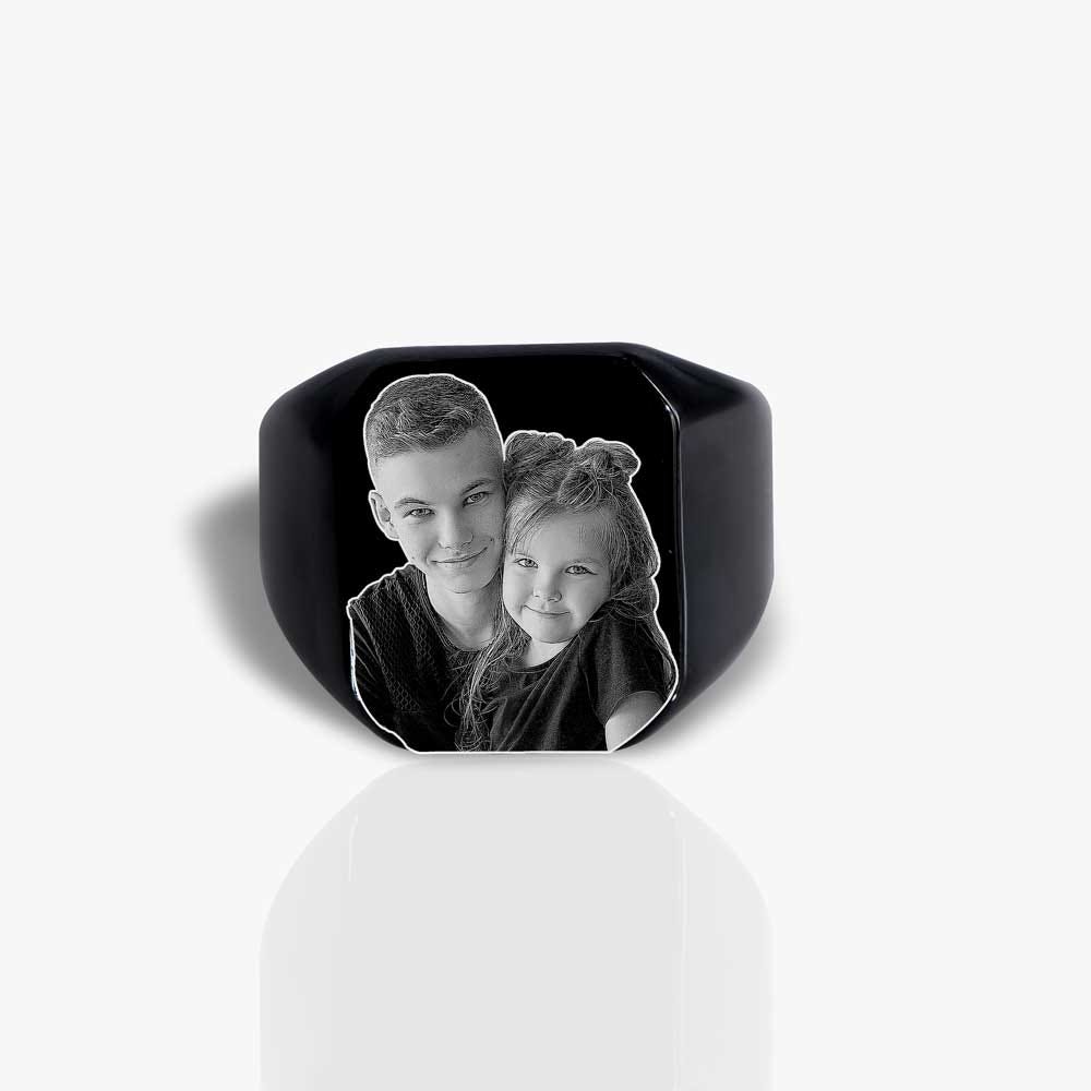 Black Stainless Steel Photo Ring