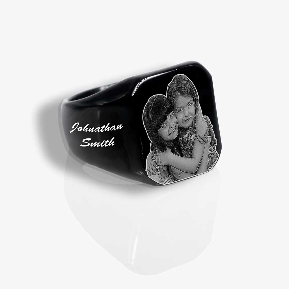 Black Stainless Steel Photo Ring