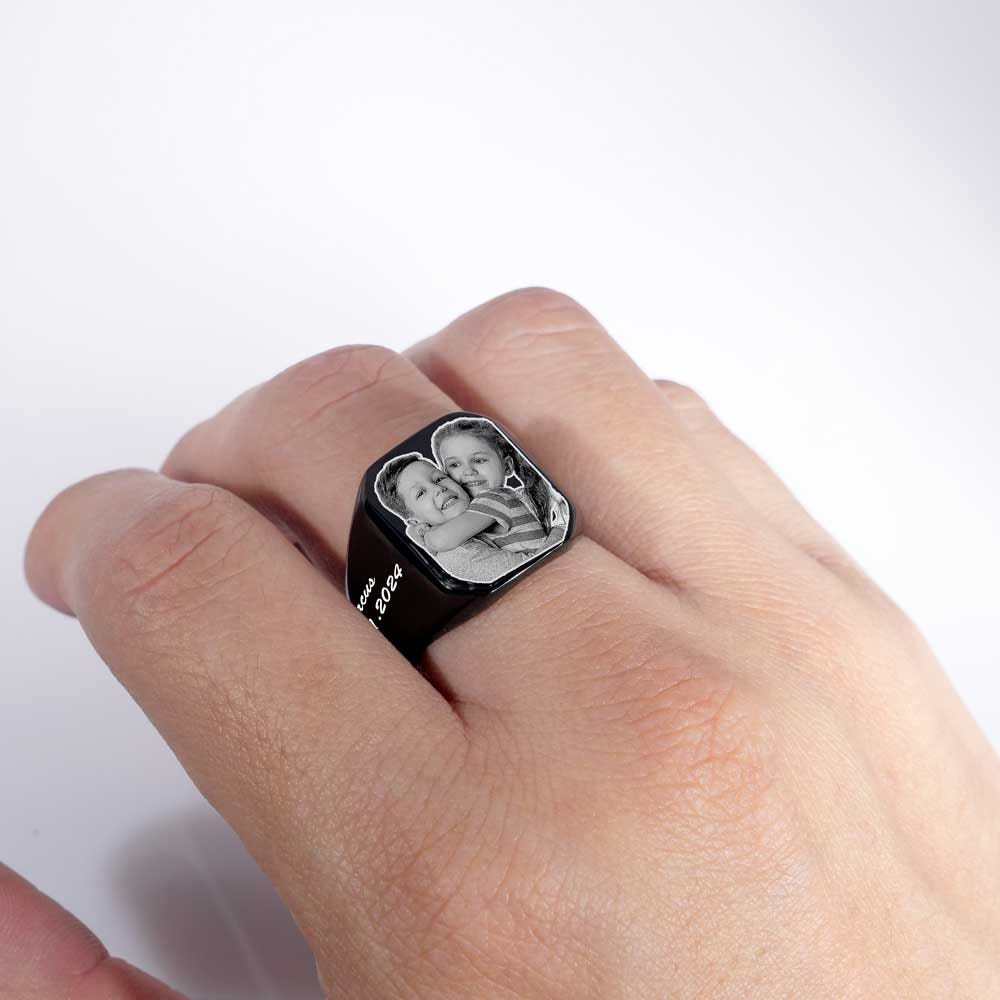 Black Stainless Steel Photo Ring
