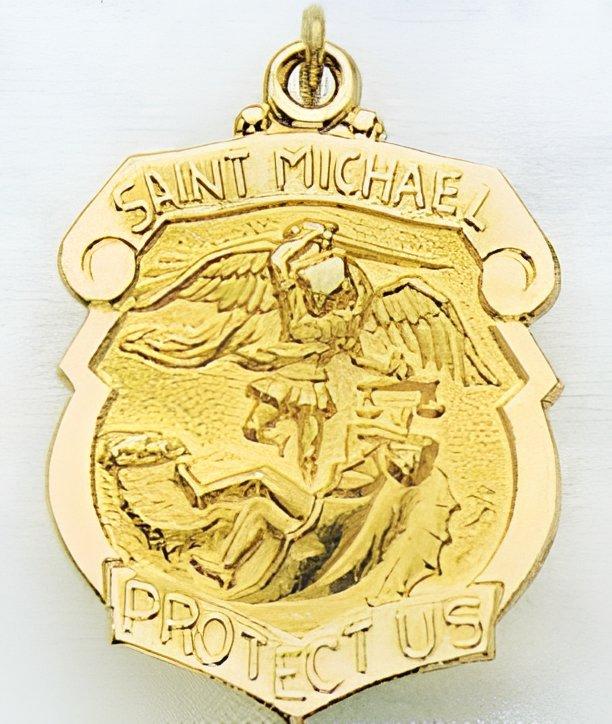 14K Saint Michael Badge Religious Medal
