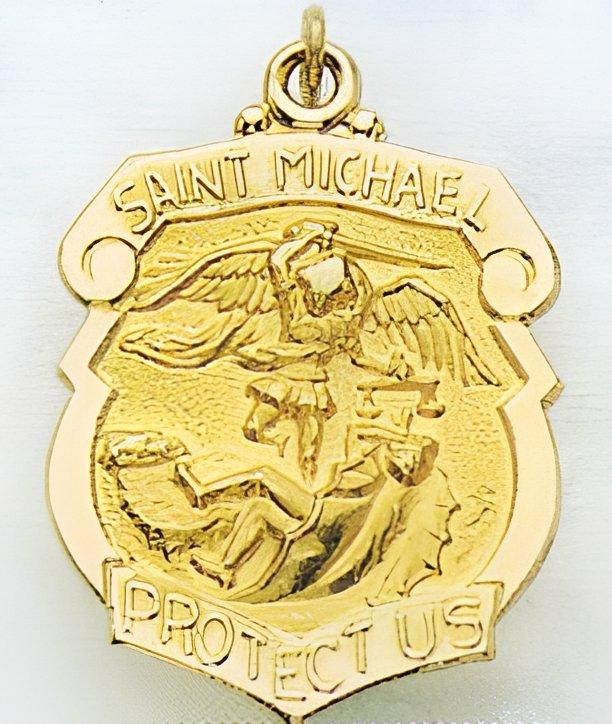 14K Saint Michael Badge Religious Medal