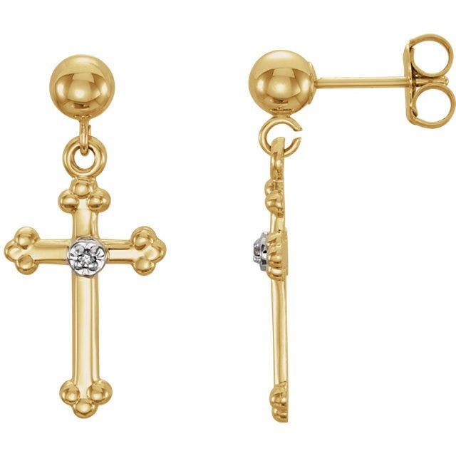 14K Yellow Gold or White Gold  Cross Diamond Earrings