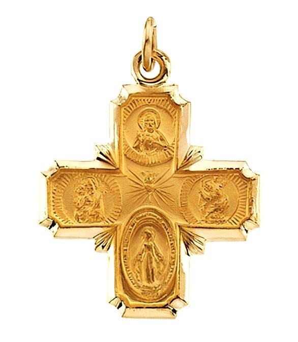 14k Gold 4 Way Cross Religious Medal