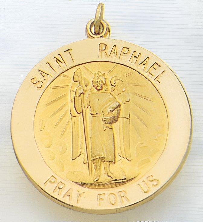 14K Gold Saint Raphael Religious Medal
