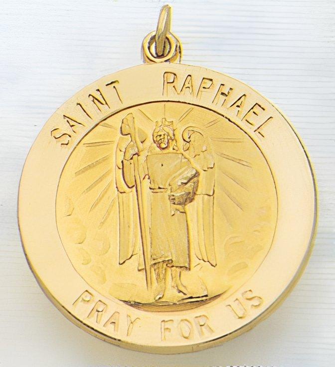 14K Gold Saint Raphael Religious Medal