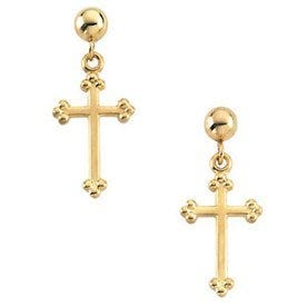 14K Yellow and White Gold Cross Earrings