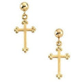14K Yellow and White Gold Cross Earrings