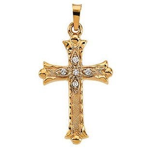 14K Yellow Gold Hollow Cross Pendant w/ Diamond Accents