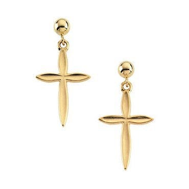 14K Yellow and White Gold Cross Earrings