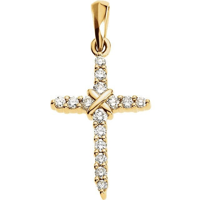 14K Yellow Gold Cross & Diamond Pendant