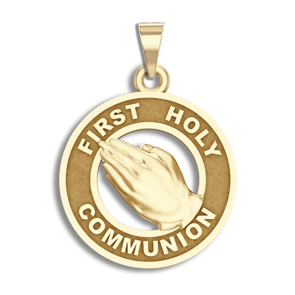 14K Yellow Gold Holy Communion Religious Medal