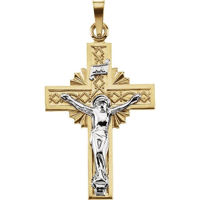 14K Yellow Gold Two Tone Crucifix Pendant