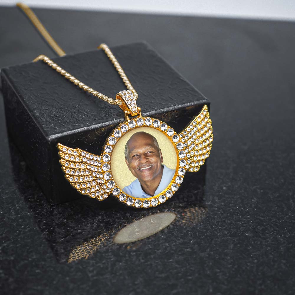 Photo Engraved Cubic Zirconia Angel Pendant