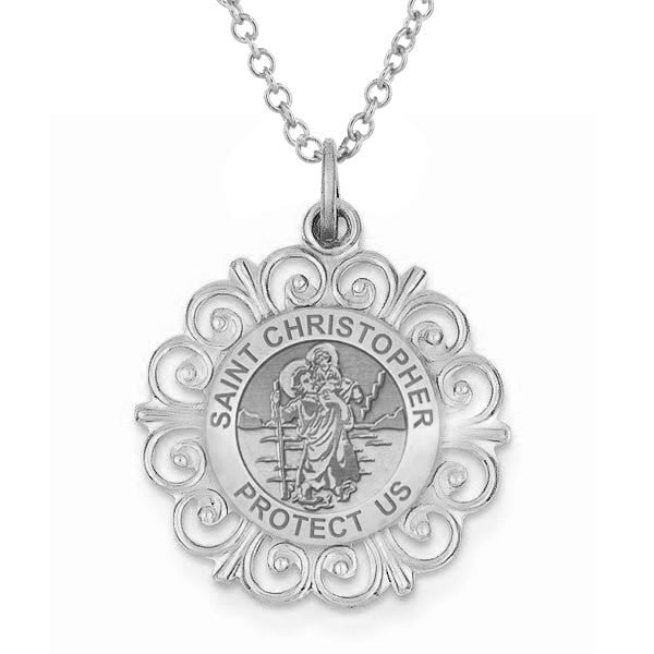 Saint Christopher Round Filigree Religious Medal