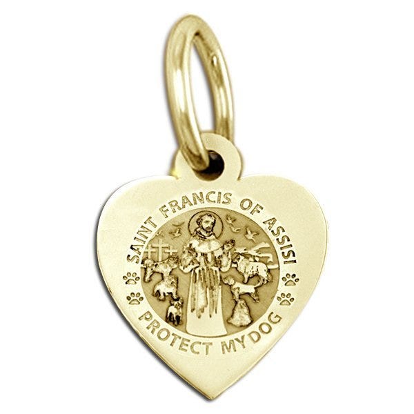 Saint Francis of Assisi - "Protect My Dog " Heart Shaped Pet Tag