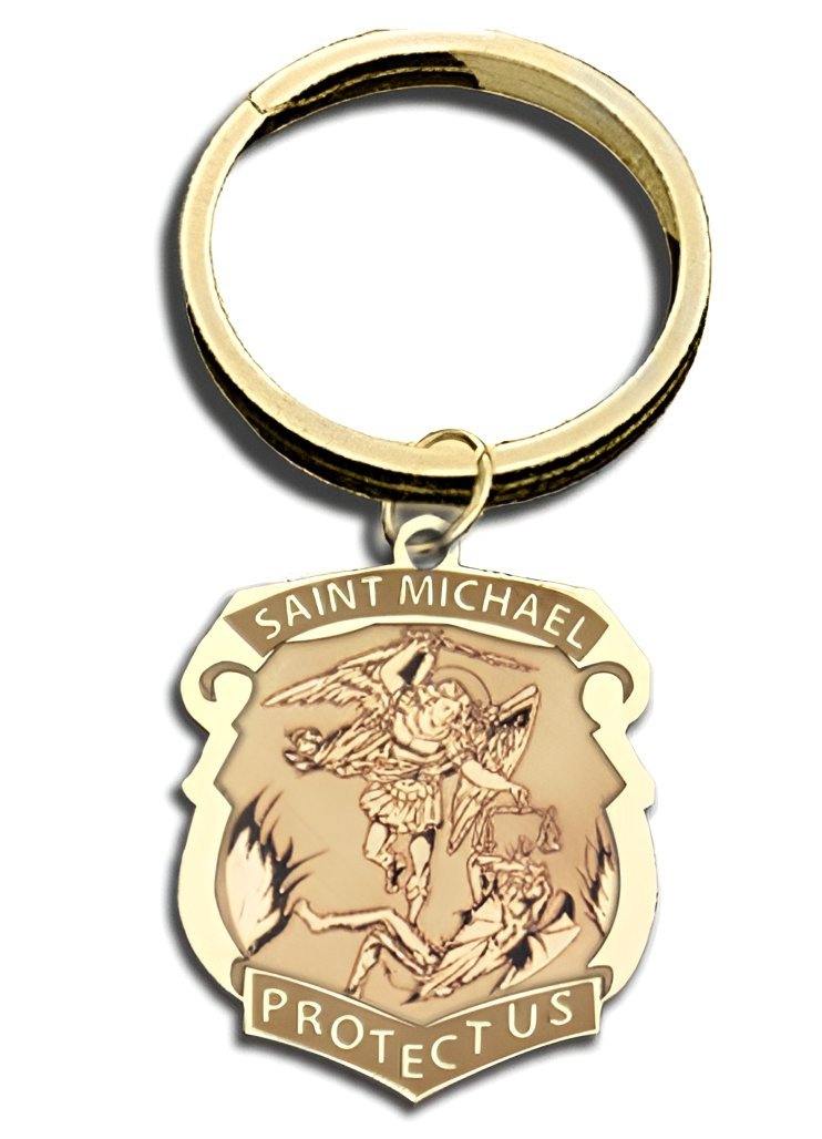Saint Michael Badge Religious Engravable Keychain