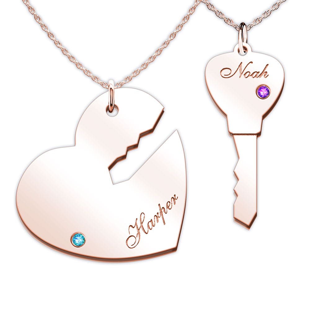 Couple's Engravable Key to My Heart Set of 2 Names Pendant