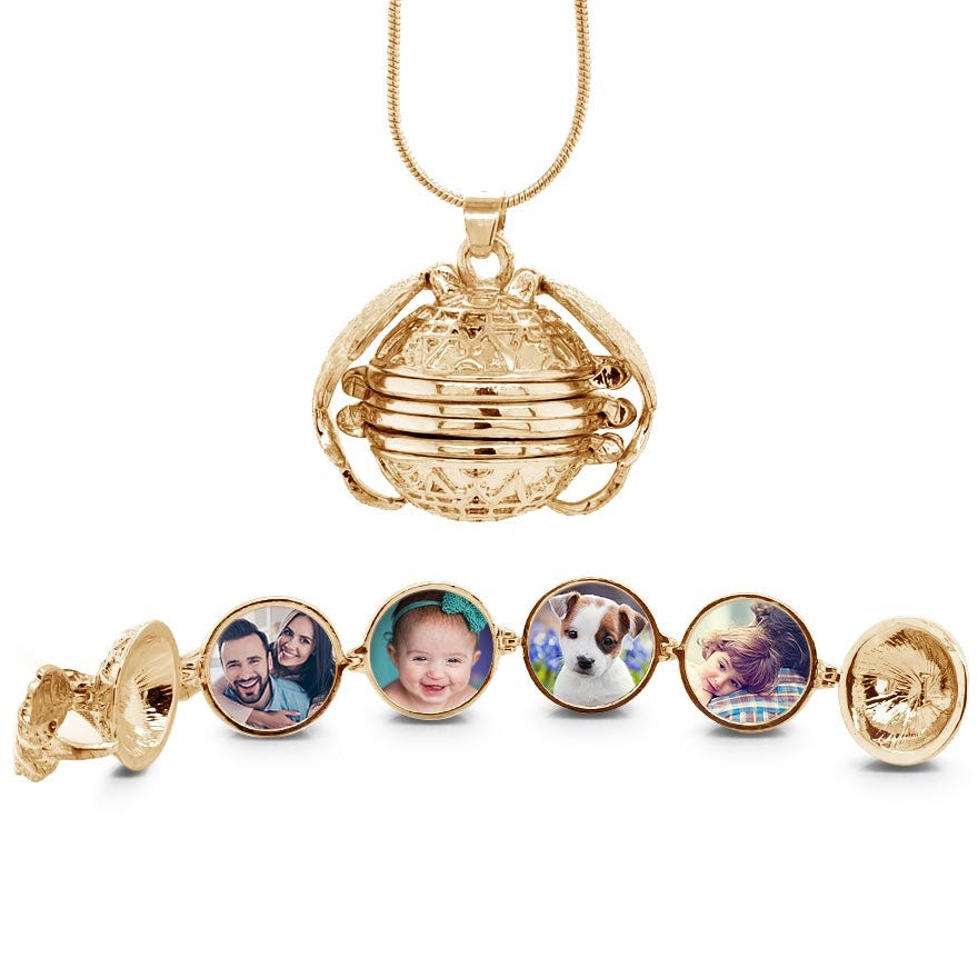 Antiqued Expandable 4 Photo Ball Locket with Chain