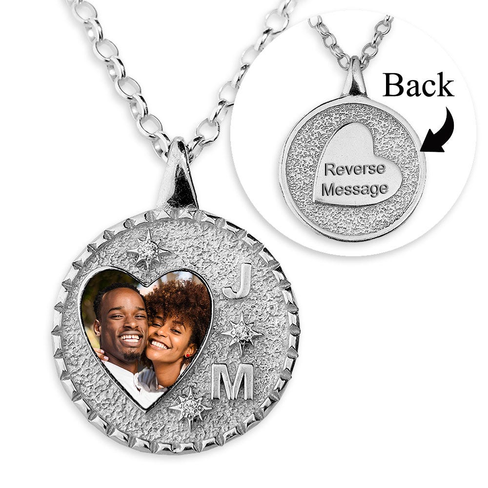 Fancy Round Border w/ Initials and Cubic Zirconias Heart Shape Photo