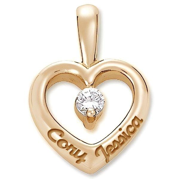 14K Personalized Couple's Heart Pendant w/ .07ct Diamond