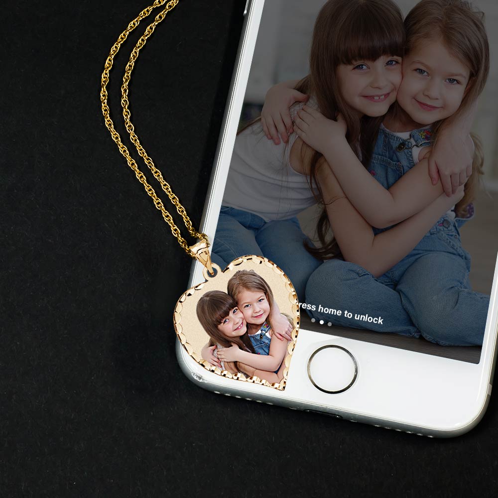 Heart Photo Pendant with Diamond Cut Edge W/ 18 Inch Chain