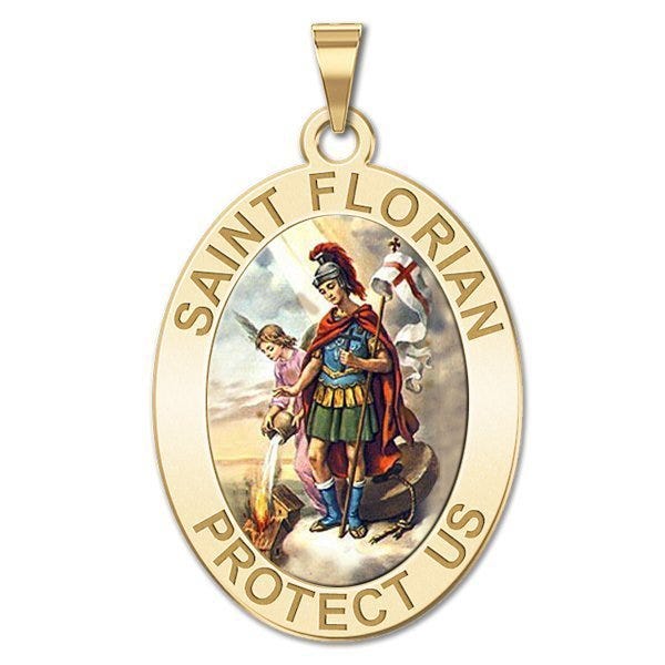 Saint Florian Oval Religious Medal  "Color EXCLUSIVE"